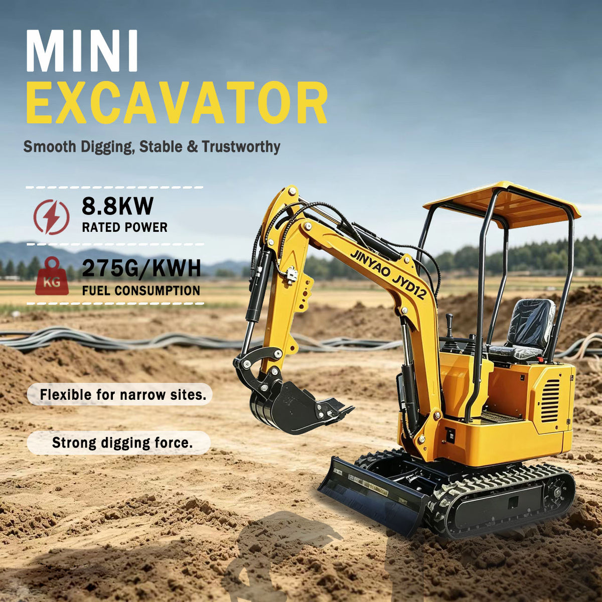 JINYAO JYD12 12HP Gas Mini Excavator with Briggs & Stratton Engine