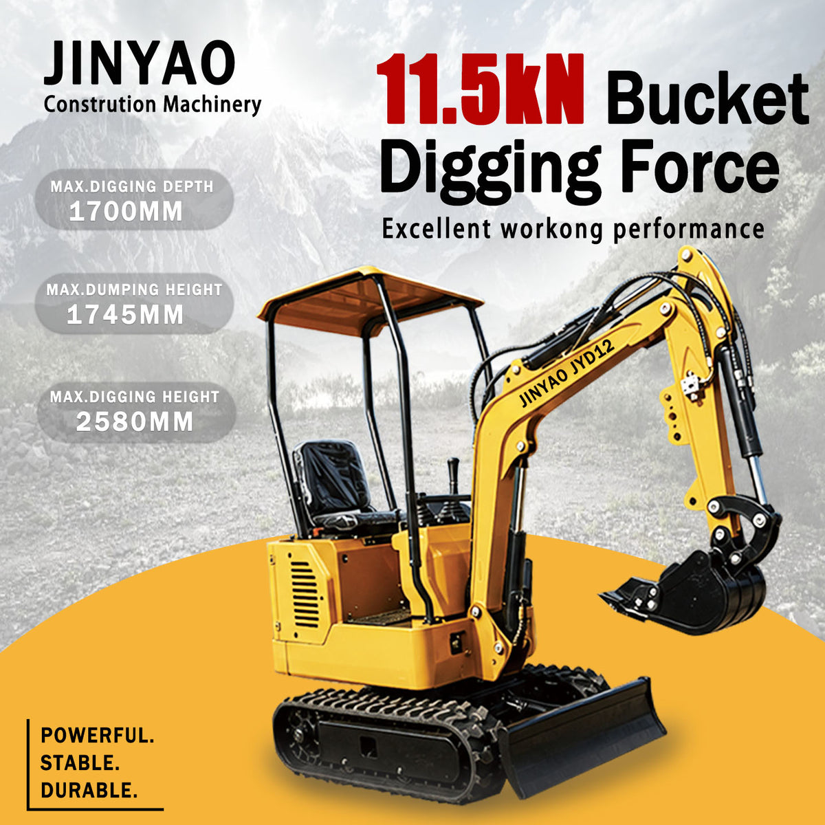 JINYAO JYD12 12HP Gas Mini Excavator with Briggs & Stratton Engine